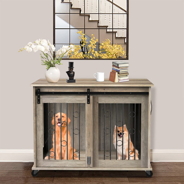 Tucker Murphy Pet™ 39"W Dog Crate Furniture With Sliding Barn Door
